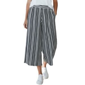Max Studio Pants Women's Pull On XL Cropped Striped Wide Leg Pockets Black White